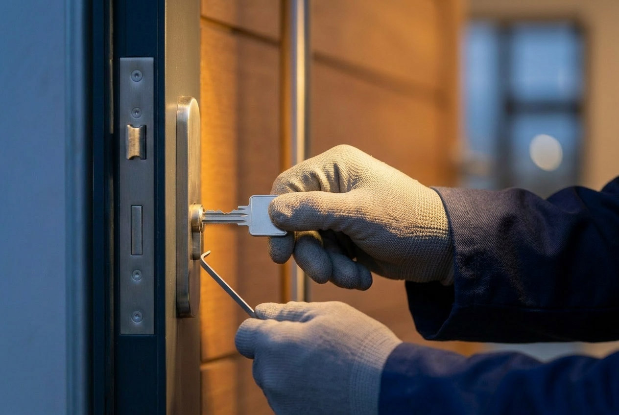 Cosmo Locksmith technician installing a deadlock on a residential door